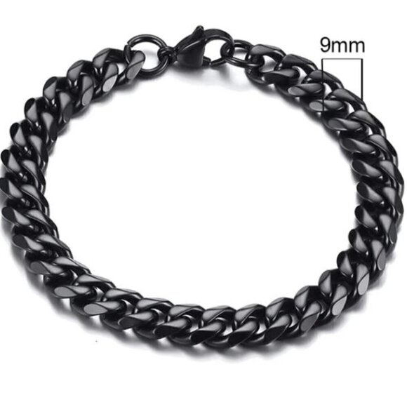 💙 Long Cuban Curb Chain Stainless Steel Bracelet 9 mm Wide 23 cm 9 inch - Picture 1 of 1